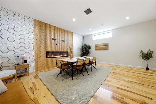Hexagon tile accent wall in meeting room