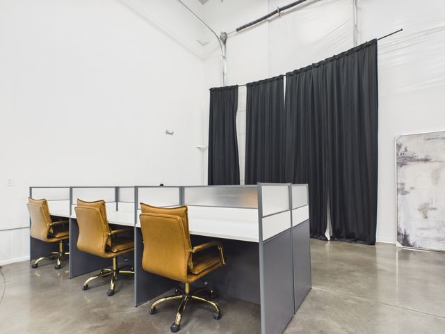 Hot desk workstations with privacy partitions